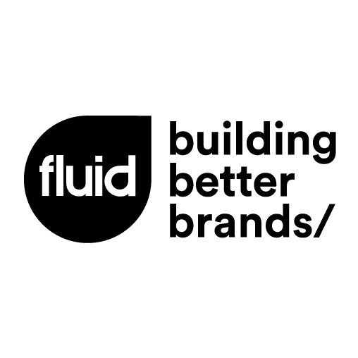 Fluid business logo, with text 'building better brands'