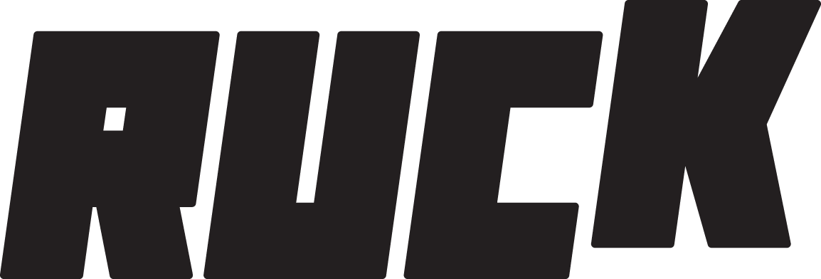 Ruck business logo in bold, capitalised black font.