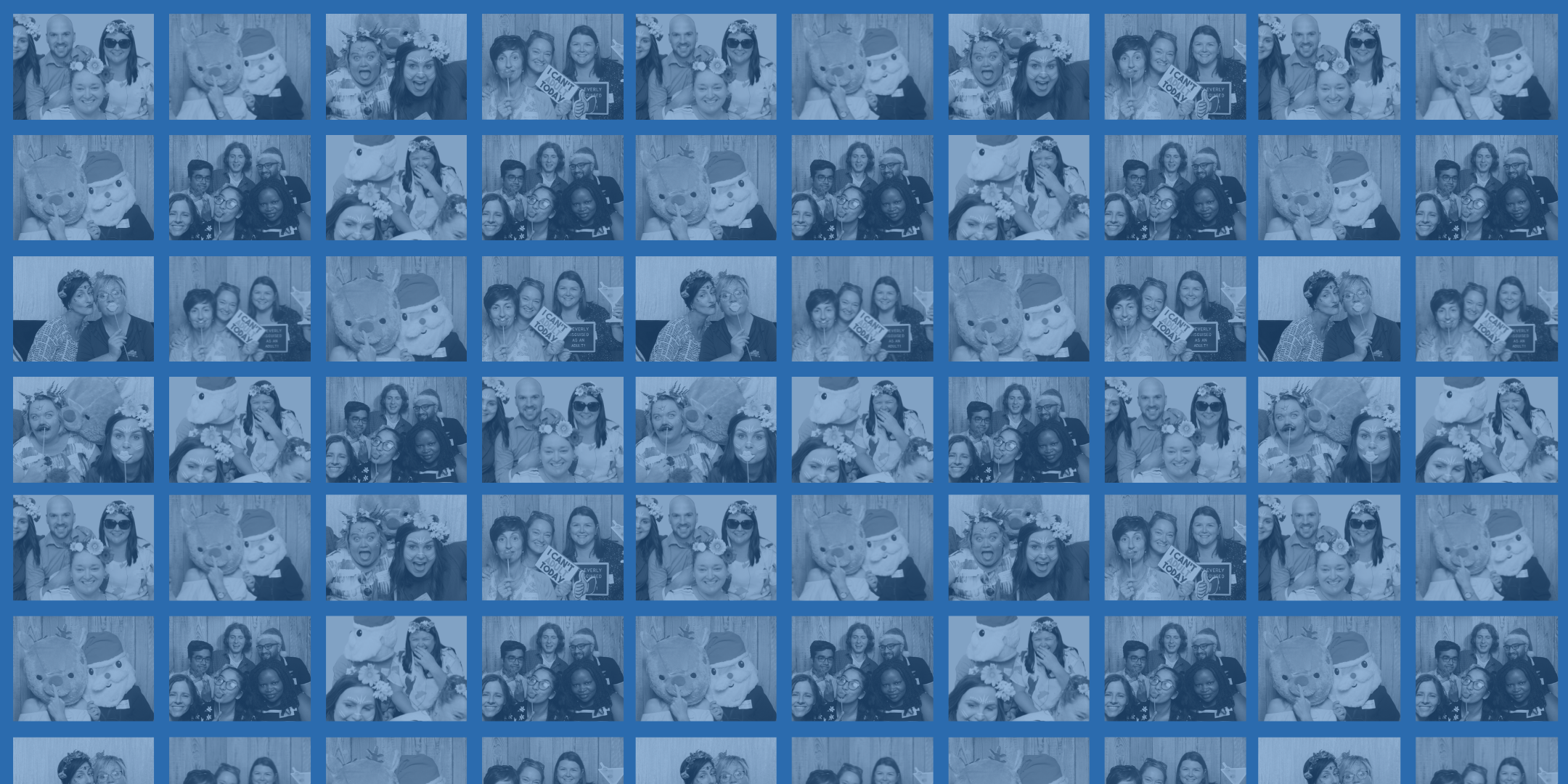 A tile of small photo booth photos with a blue tint over the top.